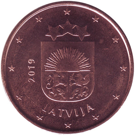 Монета 5 центов, 2019 год, Латвия.