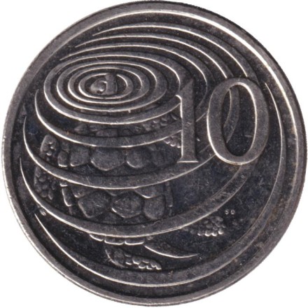 Монета 10 центов. 2013 год, Каймановы острова. Зелёная черепаха. Монета 10 центов. 2013 год, Каймановы острова. Зелёная черепаха.