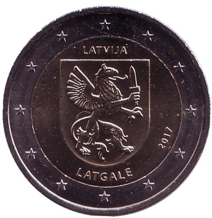 Монета 2 евро. 2017 год, Латвия. Латгале. Исторические области Латвии.