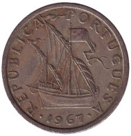 Монета 5 эскудо. 1967 год, Португалия. Парусный корабль. Монета 5 эскудо. 1967 год, Португалия. Парусный корабль.
