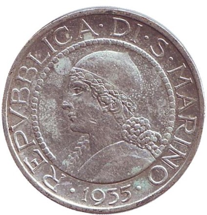 Монета 5 лир. 1935 год, Сан-Марино.