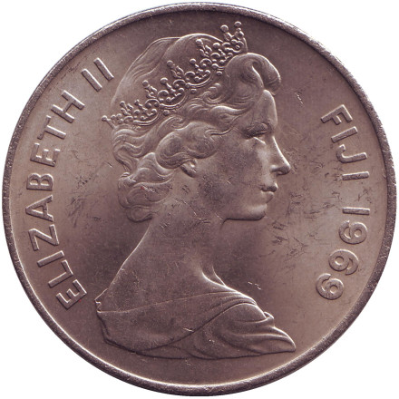 Монета 1 доллар. 1969 год, Фиджи. Герб.