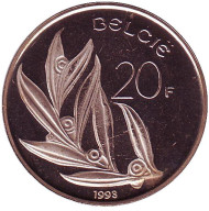 Монета 20 франков. 1993 год, Бельгия. (Belgie). BU. Монета 20 франков. 1993 год, Бельгия. (Belgie). BU.