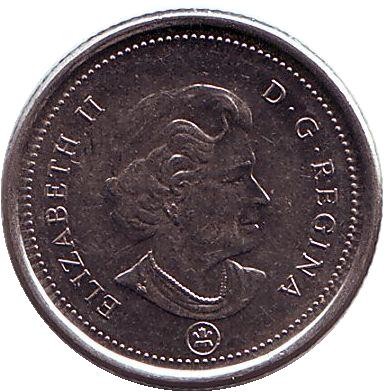 Монета 10 центов. 2010 год, Канада. Парусник.