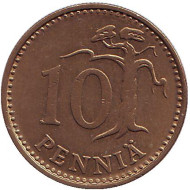 Монета 10 пенни. 1974 год, Финляндия. Монета 10 пенни. 1974 год, Финляндия.