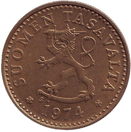 Монета 10 пенни. 1974 год, Финляндия. Монета 10 пенни. 1974 год, Финляндия.