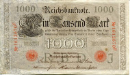 Рейхсбанкнота 1000 марок. 1910 год, Германская империя. Рейхсбанкнота 1000 марок. 1910 год, Германская империя.