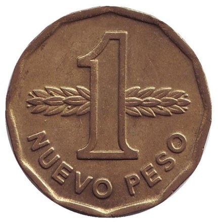 Монета 1 новый песо. 1976 год, Уругвай. Хосе Артигас.