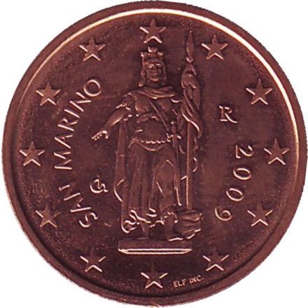 Монета 2 цента. 2009 год, Сан-Марино.