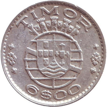 Монета 6 эскудо. 1958 год, Португальский Тимор.