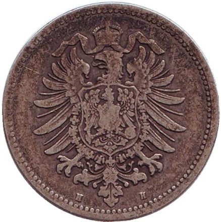 Монета 1 марка. 1875 год (H), Германская империя. Монета 1 марка. 1875 год (H), Германская империя.