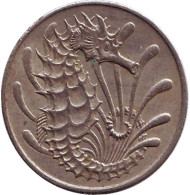 Монета 10 центов. 1967 год, Сингапур. Морской конек. Монета 10 центов. 1967 год, Сингапур. Морской конек.