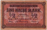 Бона 1/2 марки. 1918 год. Ковно (Каунас). Литва, Германская оккупация. Бона 1/2 марки. 1918 год. Ковно (Каунас). Литва, Германская оккупация.