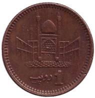 Монета 1 рупия. 1999 год, Пакистан. Мавзолей. Монета 1 рупия. 1999 год, Пакистан. Мавзолей.
