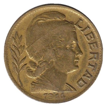 Монета 20 сентаво. 1944 год, Аргентина.