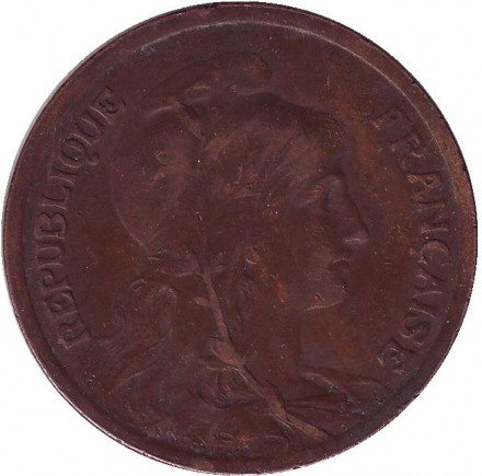 Монета 10 сантимов. 1916 год, Франция. (Отметка монетного двора: "★")