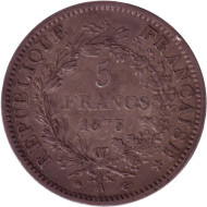 Монета 5 франков. 1873 год (A), Франция. Геркулес. Монета 5 франков. 1873 год (A), Франция. Геркулес.