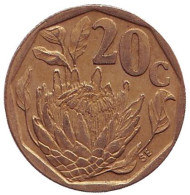 Монета 20 центов. 1993 год, ЮАР. Цветок протея. Монета 20 центов. 1993 год, ЮАР. Цветок протея.