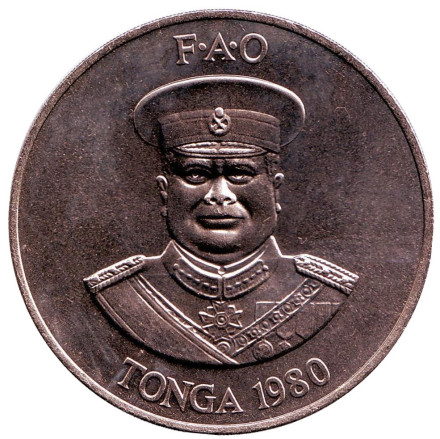 Монета 2 паанга. 1980 год, Тонга. ФАО. Управление морскими ресурсами. Горбатый кит.