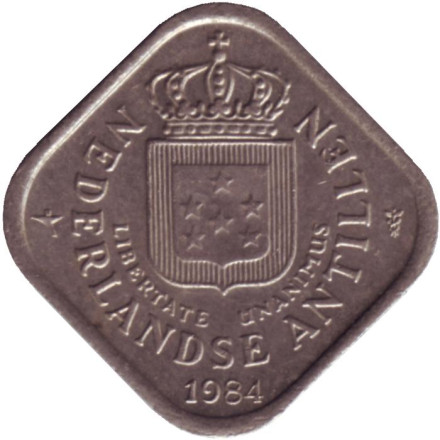 Монета 5 центов. 1984 год, Нидерландские Антильские острова. (Из обращения). Монета 5 центов. 1984 год, Нидерландские Антильские острова. (Из обращения).