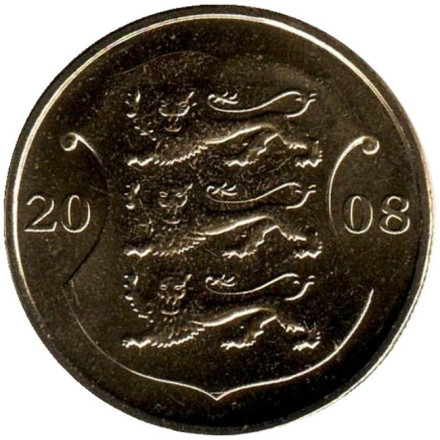 Монета 1 крона, 2008 год, Эстония. UNC 90-летие Республики Эстония. Монета 1 крона, 2008 год, Эстония. UNC 90-летие Республики Эстония.
