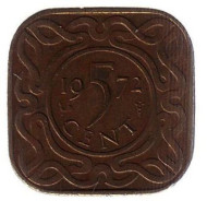 Монета 5 центов. 1972 год, Суринам. Монета 5 центов. 1972 год, Суринам.
