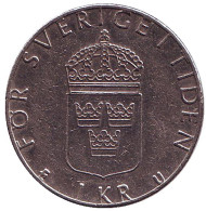 Монета 1 крона. 1977 год, Швеция. Монета 1 крона. 1977 год, Швеция.