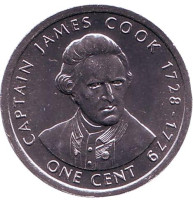 275 лет со дня рождения Джеймса Кука. Монета 1 цент. 2003 год, Острова Кука.