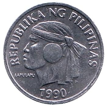 Монета 1 сентимо. 1990 год, Филиппины. Ракушка.