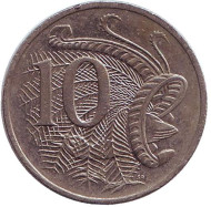 Монета 10 центов. 1998 год, Австралия. Лирохвост. Монета 10 центов. 1998 год, Австралия. Лирохвост.