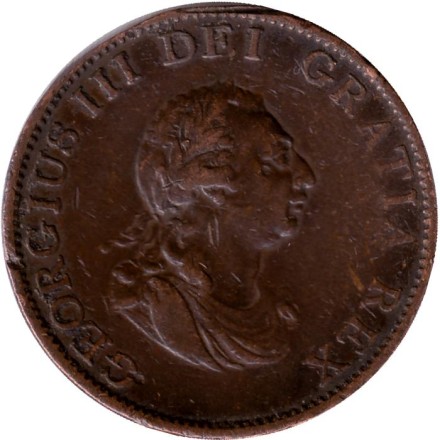 Монета 1/2 пенни. 1799 год, Великобритания. VF.