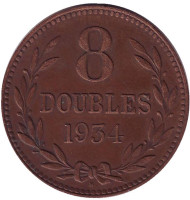 Монета 8 дублей. 1934 год, Гернси. Монета 8 дублей. 1934 год, Гернси.