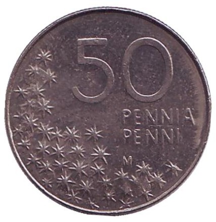 Монета 50 пенни. 1995 год, Финляндия. Медведь.