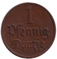 Монета 1 пфенниг. 1926 год, Данциг. Монета 1 пфенниг. 1926 год, Данциг.