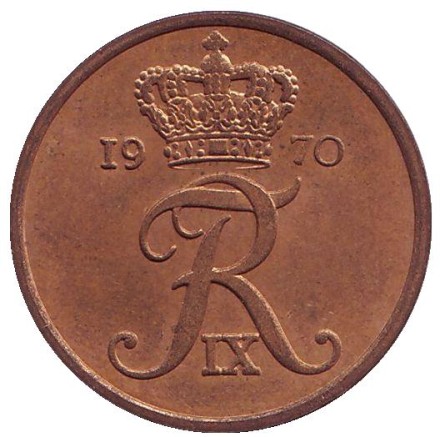 Монета 5 эре. 1970 год, Дания. Монета 5 эре. 1970 год, Дания.
