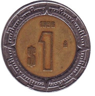 Монета 1 песо. 1996 год, Мексика. Монета 1 песо. 1996 год, Мексика.
