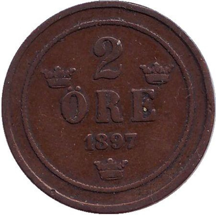 Монета 2 эре. 1897 год, Швеция.