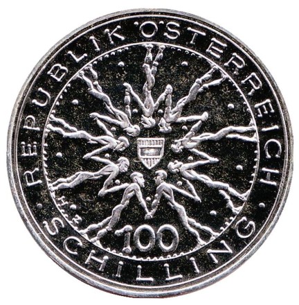 Монета 100 шиллингов. 1978 год, Австрия. 700 лет битве на Моравском поле. (Битва у Сухих Крут). Proof.