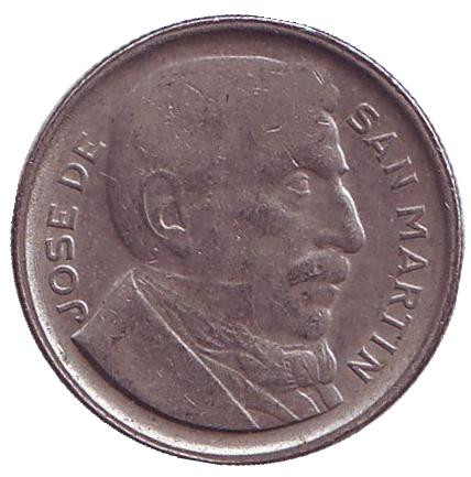 Монета 10 сентаво. 1952 год, Аргентина. (Немагнитная) Генерал Хосе де Сан-Мартин.