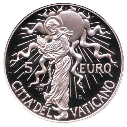 Монета 5 евро. 2007 год, Ватикан. День мира. Монета 5 евро. 2007 год, Ватикан. День мира.