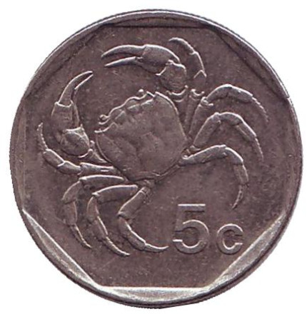 Монета 5 центов. 1998 год. Мальта. Краб.