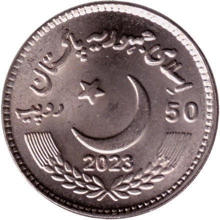 Монета 50 рупий. 2023 год, Пакистан. 50-летие конституции Исламской Республики Пакистан. Монета 50 рупий. 2023 год, Пакистан. 50-летие конституции Исламской Республики Пакистан.