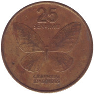 Монета 25 сентимо. 1984 год, Филиппины. Бабочка.