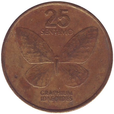 Монета 25 сентимо. 1984 год, Филиппины. Бабочка.