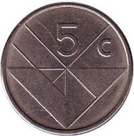Монета 5 центов. 2007 год, Аруба. Монета 5 центов. 2007 год, Аруба.