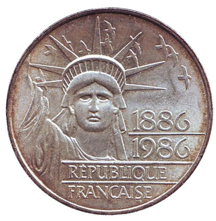 Монета 100 франков. 1986 год, Франция. 100 лет Статуе Свободы.