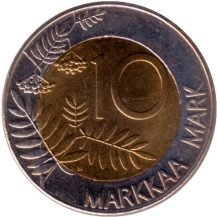 Монета 10 марок. 1999 год, Финляндия. UNC. Глухарь. Монета 10 марок. 1999 год, Финляндия. UNC. Глухарь.