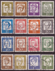 Марки почтовые. Серия из 16 штук. 1961-1964 гг., ФРГ. Выдающиеся немцы. Марки почтовые. Серия из 16 штук. 1961-1964 гг., ФРГ. Выдающиеся немцы.