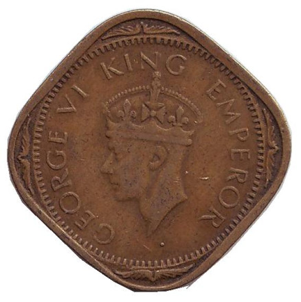 Монета 2 анны. 1943 год, Индия Британская. ("•" - Бомбей).