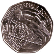 Монета 5 евро. 2010 год, Австрия. XXI Зимние Олимпийские игры в Ванкувере (2010 год). Прыжки на лыжах с трамплина. Монета 5 евро. 2010 год, Австрия. XXI Зимние Олимпийские игры в Ванкувере (2010 год). Прыжки на лыжах с трамплина.